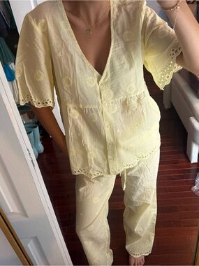 ASOS Pale Yellow Embroidered Eyelet Pajama Set